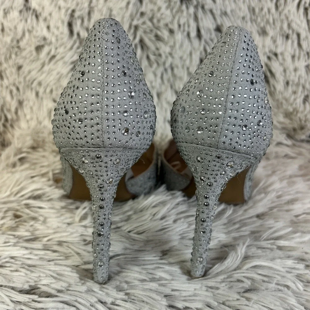 BCBG‎ Generation Silver Rhinestone Glitter D'orsay Stiletto Pointed Toe Sz 7.5